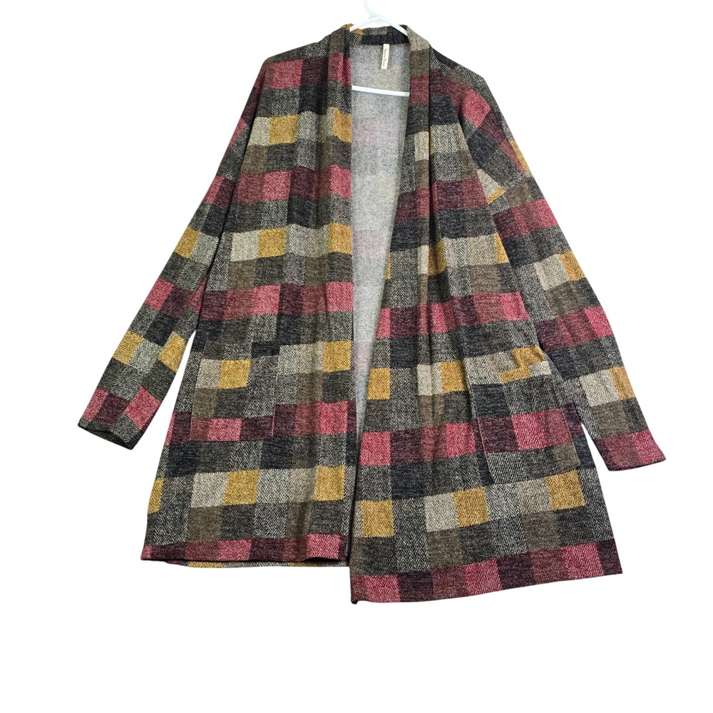 Beeson River Cardigan Women XLarge Multi Color Patchwork Open Front Cozy Cottage